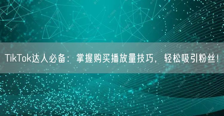 TikTok达人必备：掌握购买播放量技巧，轻松吸引粉丝！